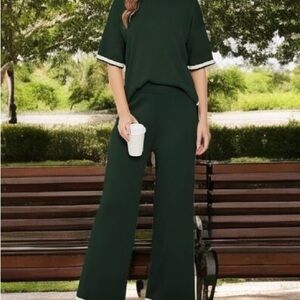 2 Piece Sweet Set Knit Woven Pull Over  and wide Leg Knit Pant